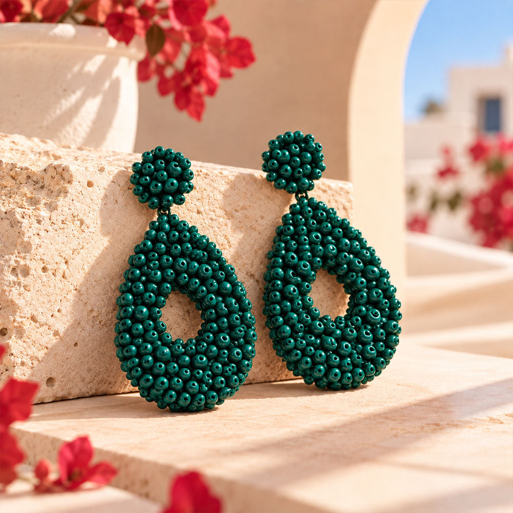 Auric Blaze- Beaded vibrant dangler earrings(Green)