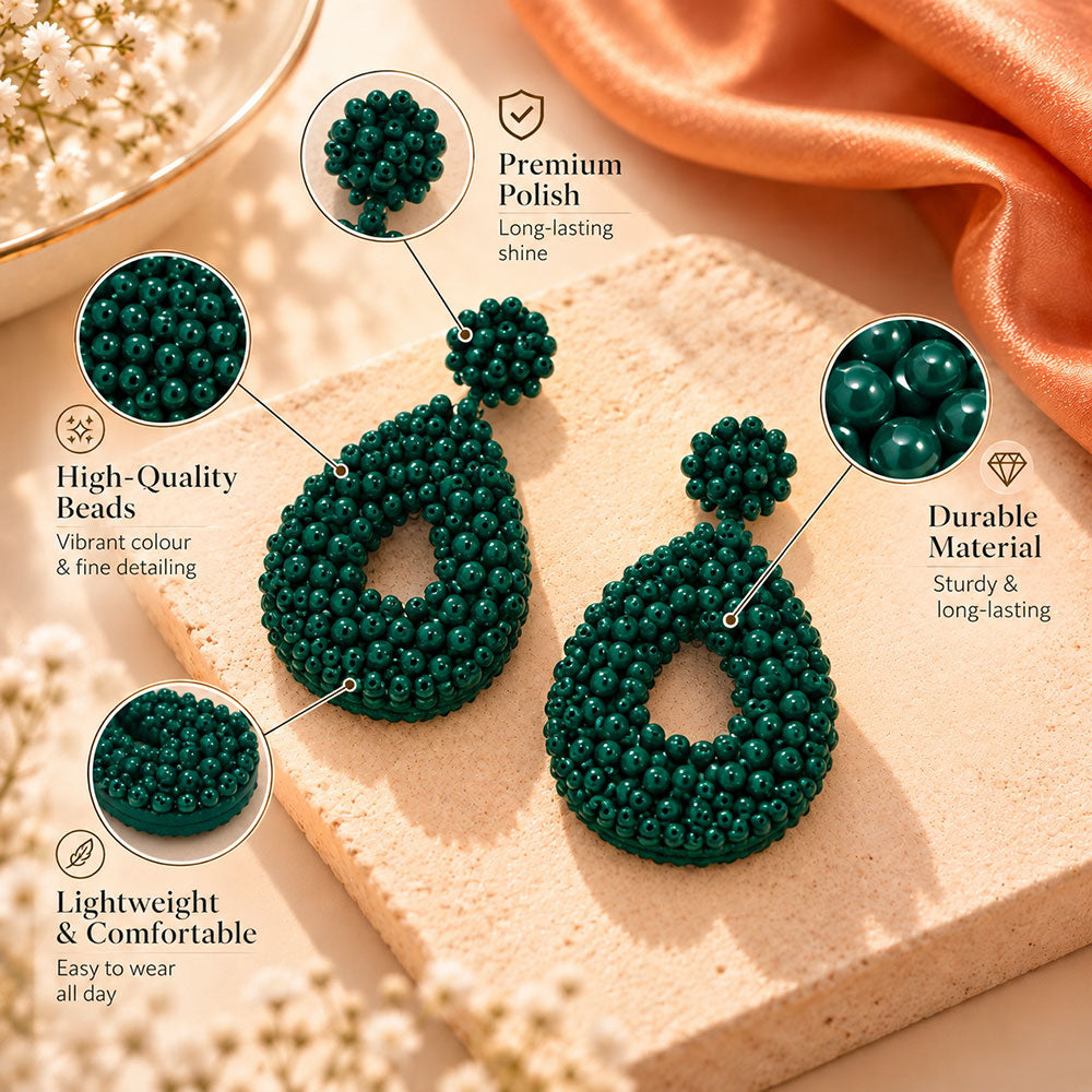 Auric Blaze- Beaded vibrant dangler earrings(Green)