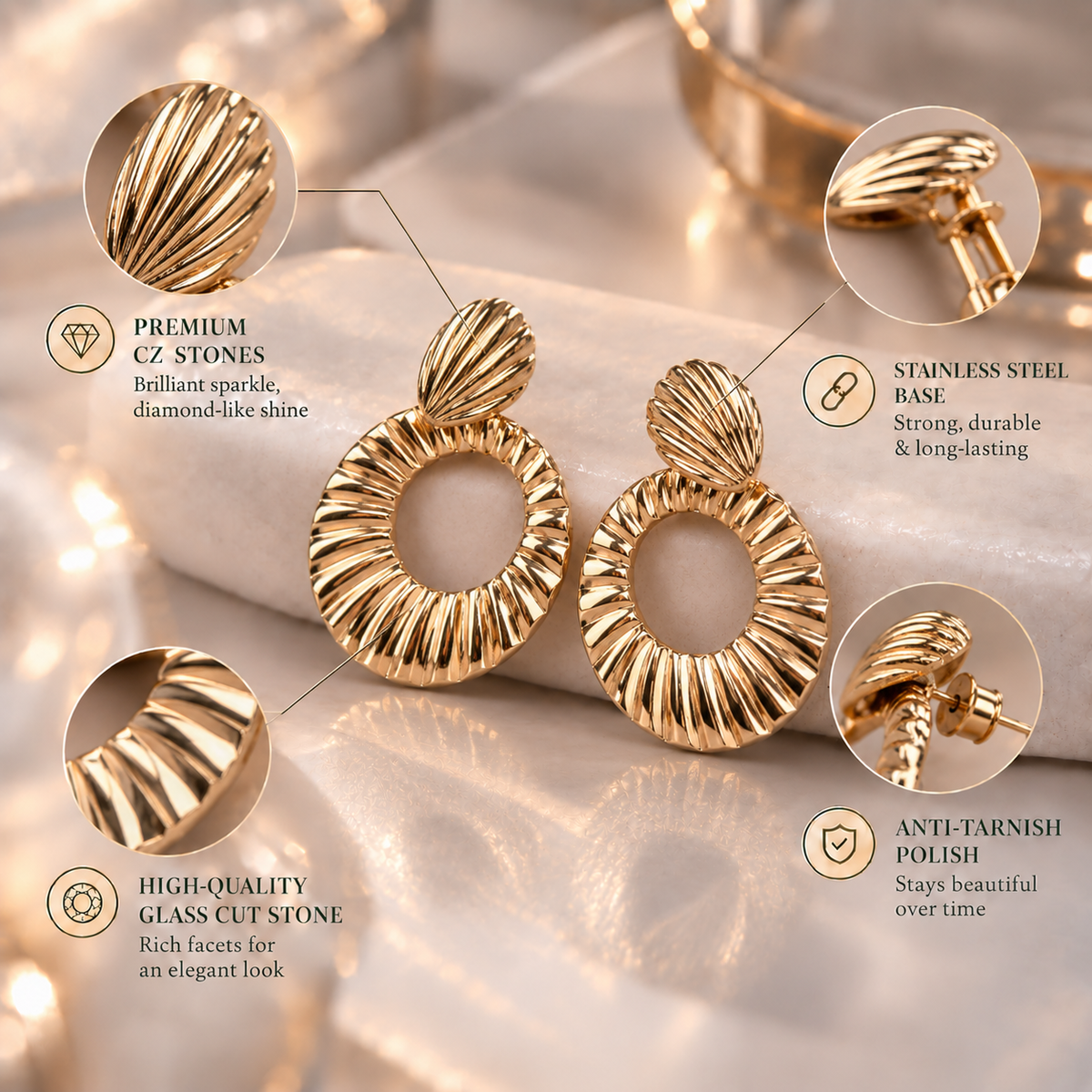 Golden scales- Golden metallic Dangler earrings