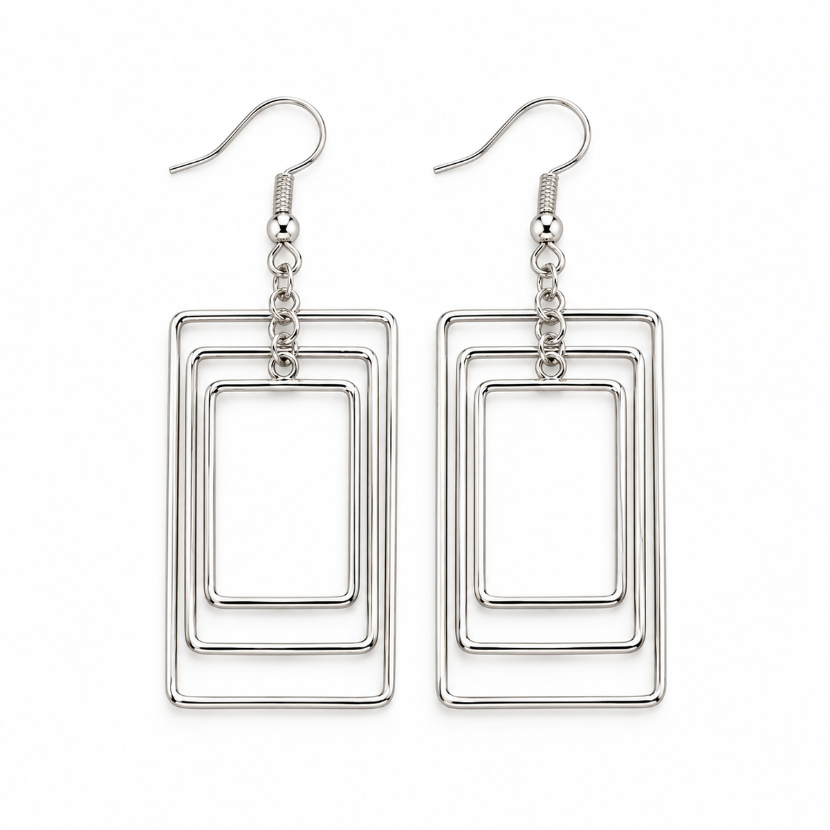 Silver square-  framed dangler earrings