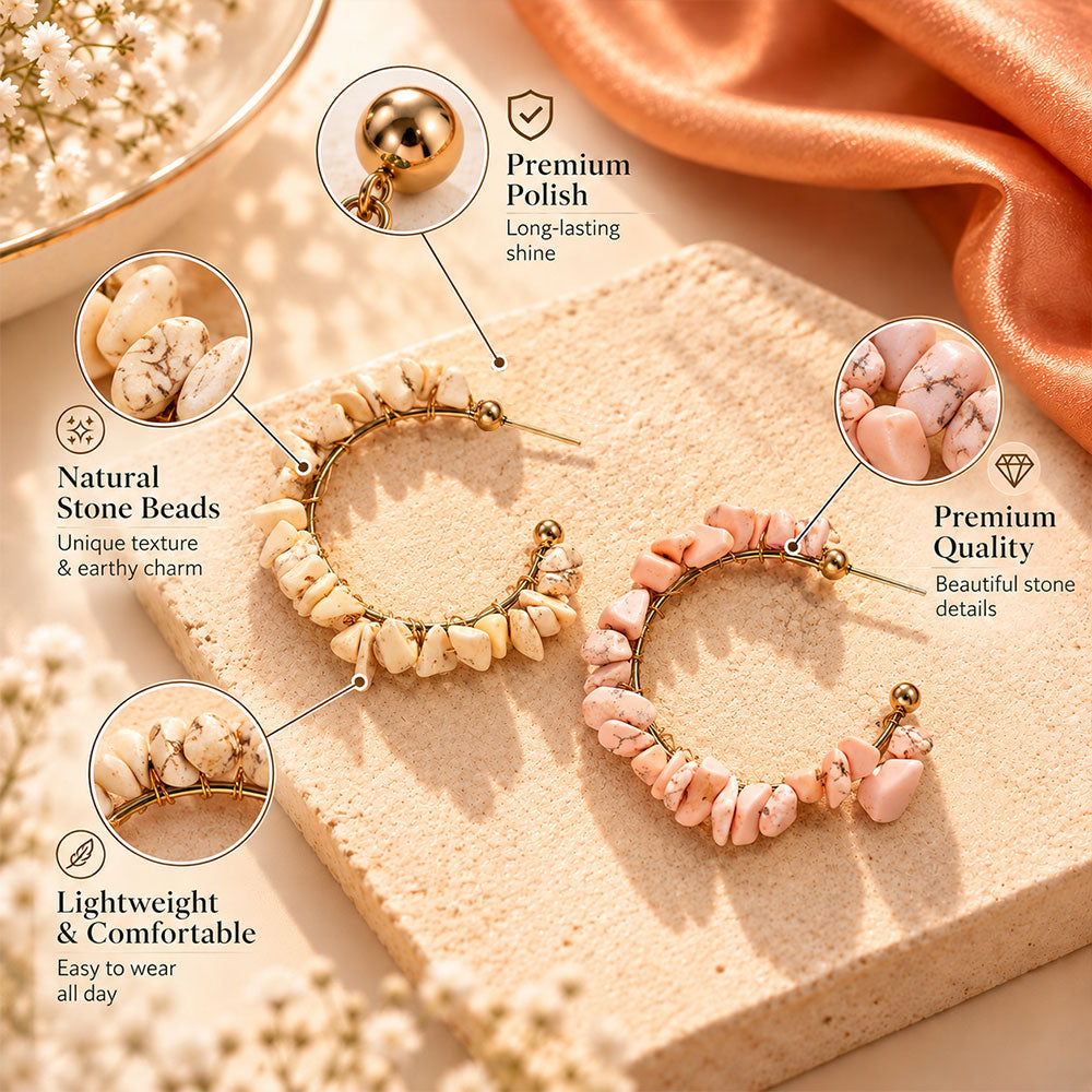 Sweet Shells- Shell stone framed Hoops earrings
