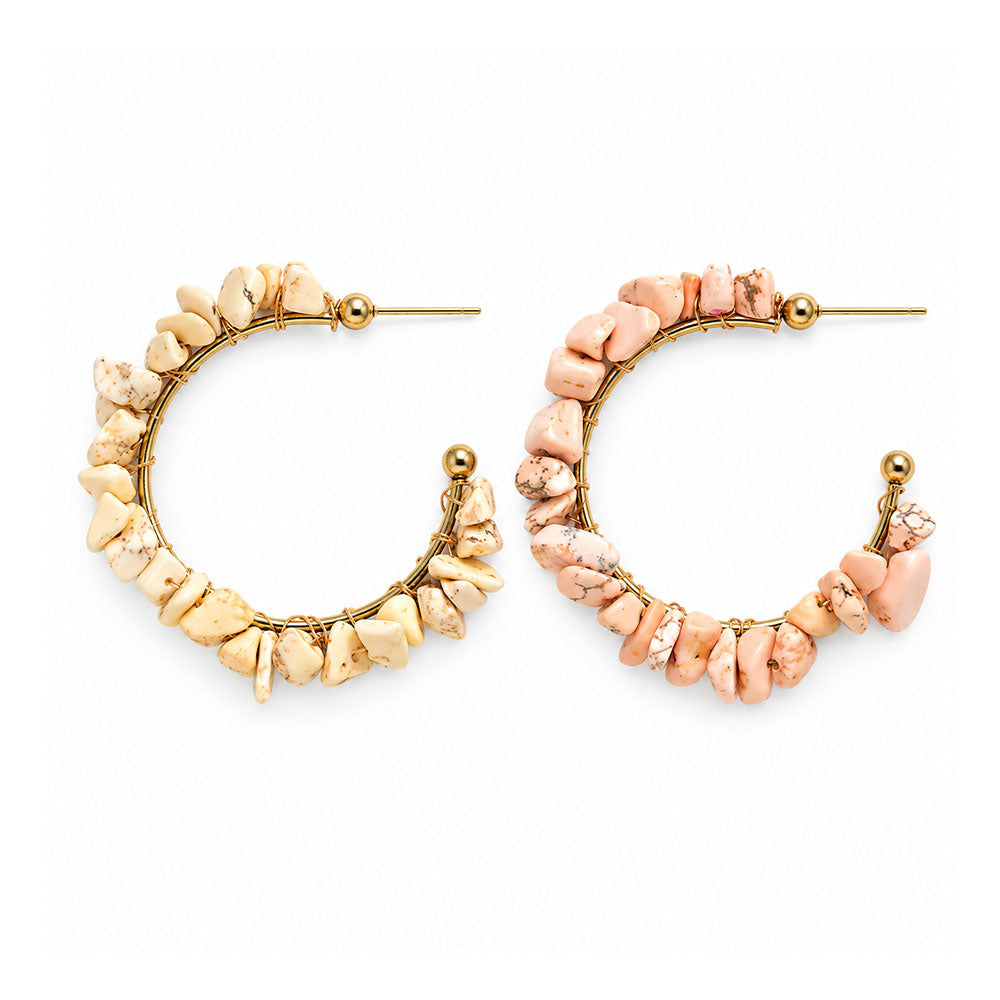 Sweet Shells- Shell stone framed Hoops earrings