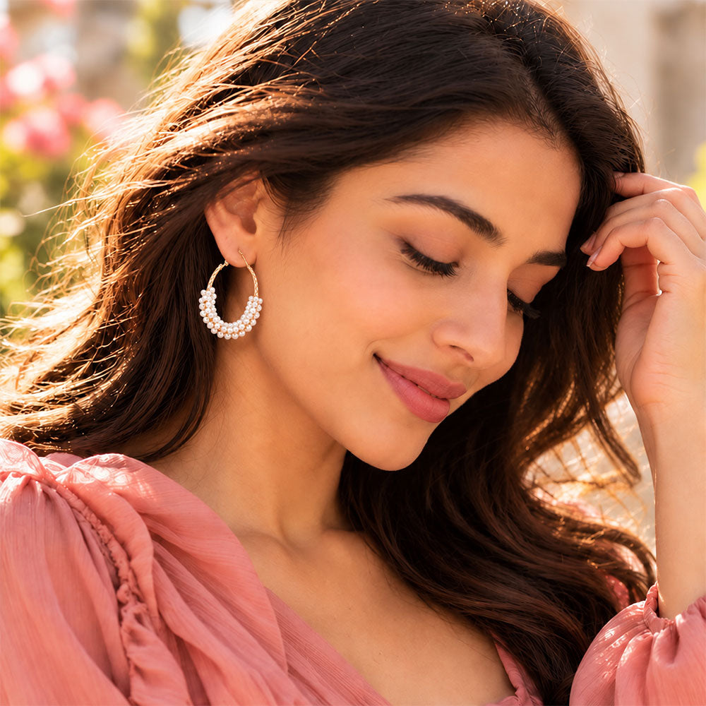 Pearl Power- Pearl framed hoop earrings