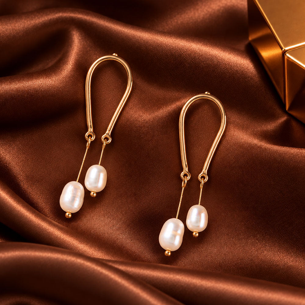 Golden Drew- Hanging Pearl dangler earrings