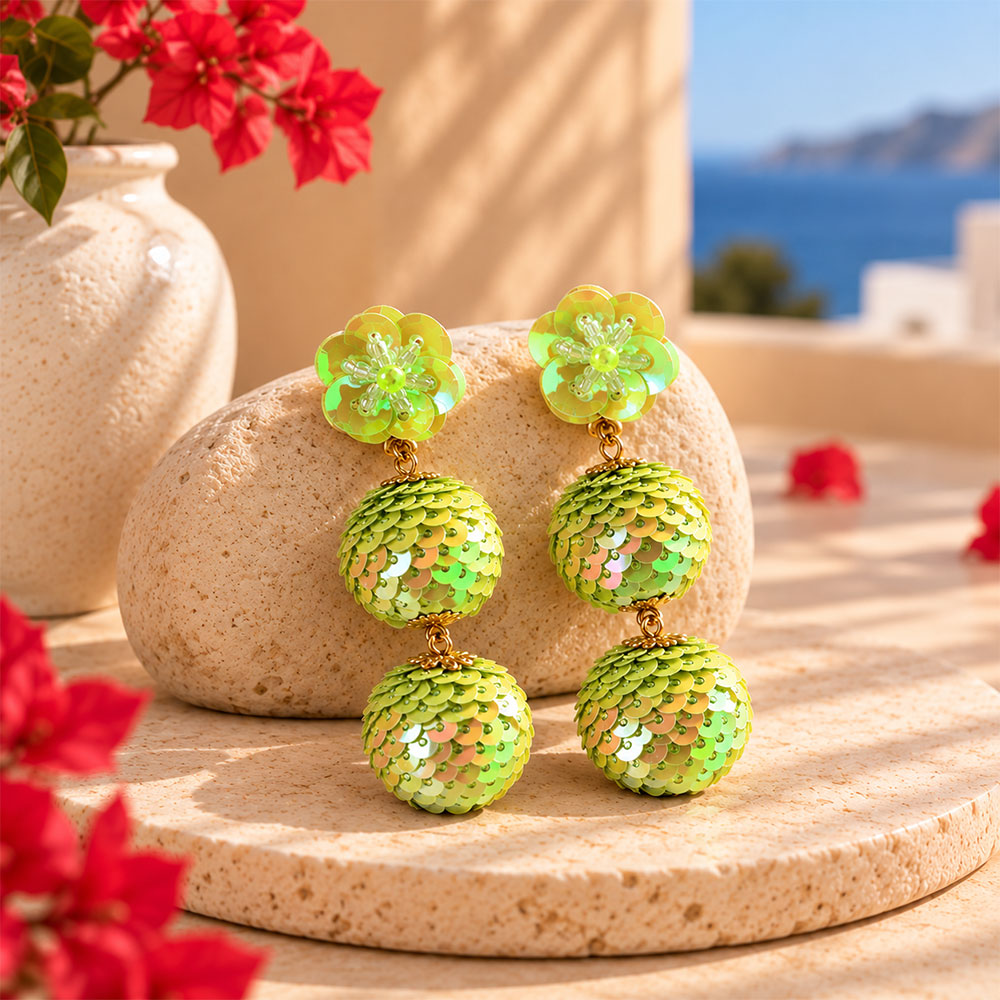 Blingy Beauty- Sequin floral dangler earrings