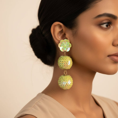 Blingy Beauty- Sequin floral dangler earrings
