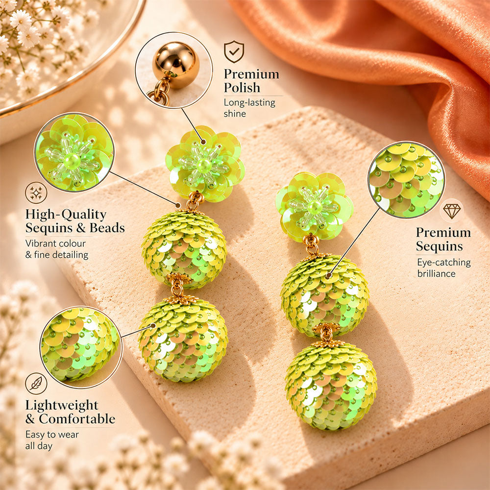 Blingy Beauty- Sequin floral dangler earrings