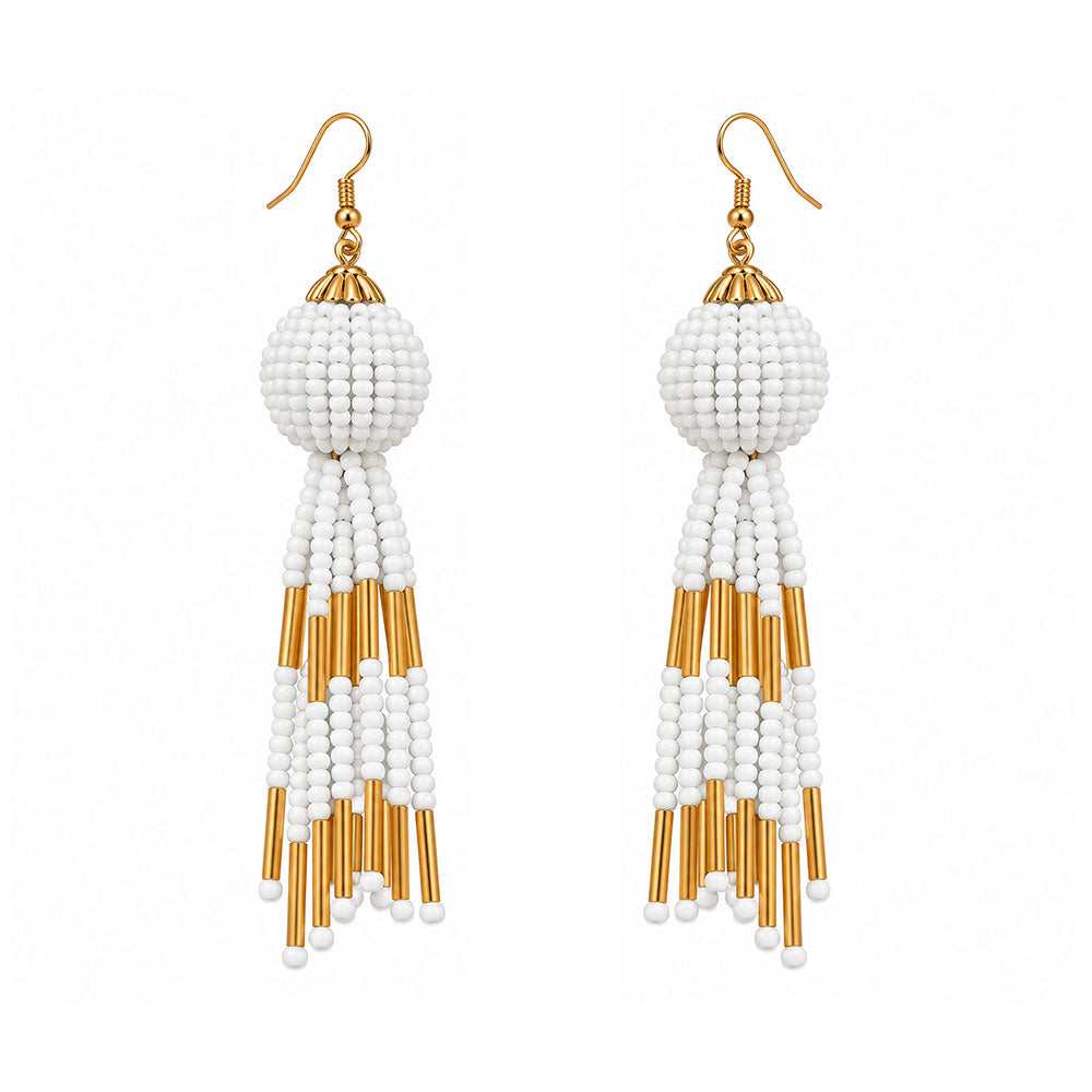 Beaded Ball- Bead studded dangler earrings (White)