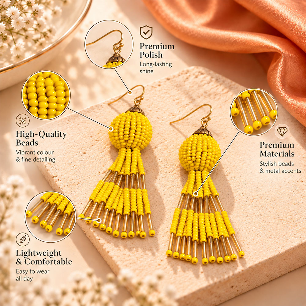 Beaded Ball- Bead studded dangler earrings (Yellow)