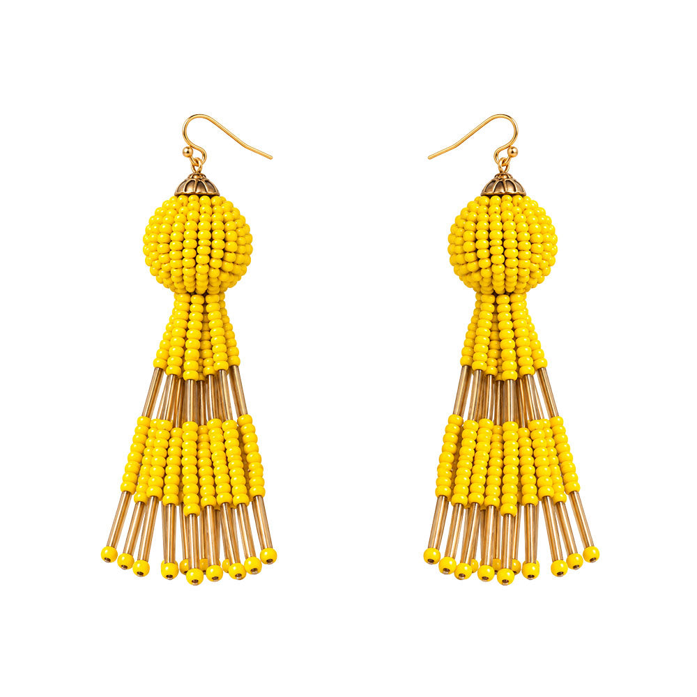 Beaded Ball- Bead studded dangler earrings (Yellow)