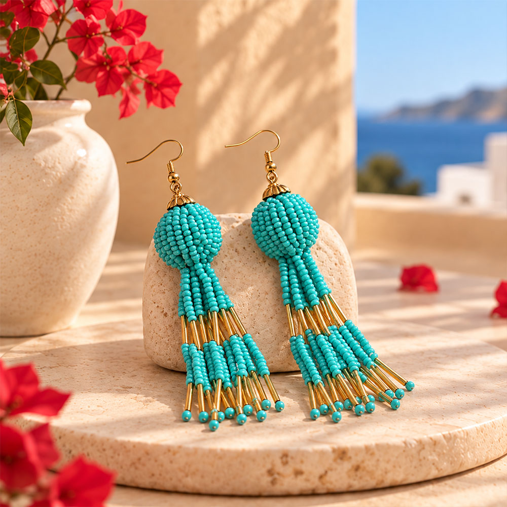Beaded Ball- Bead studded dangler earrings (Green)