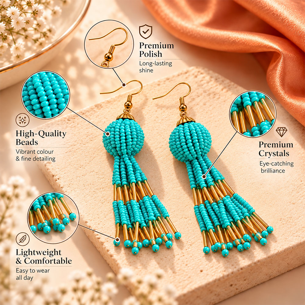 Beaded Ball- Bead studded dangler earrings (Green)