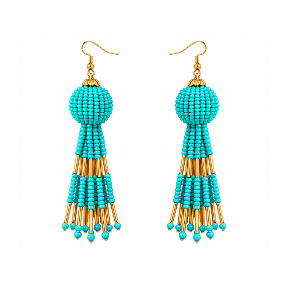 Beaded Ball- Bead studded dangler earrings (Green)