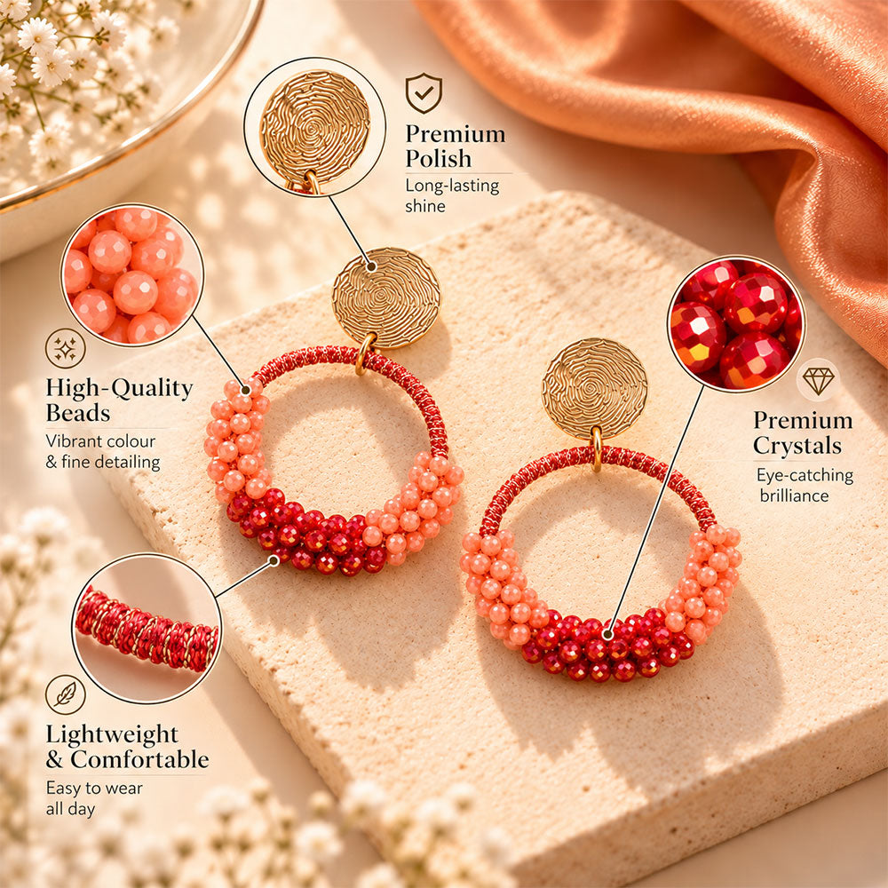 Galaxy glow- Beaded dangler earrings (Pink)