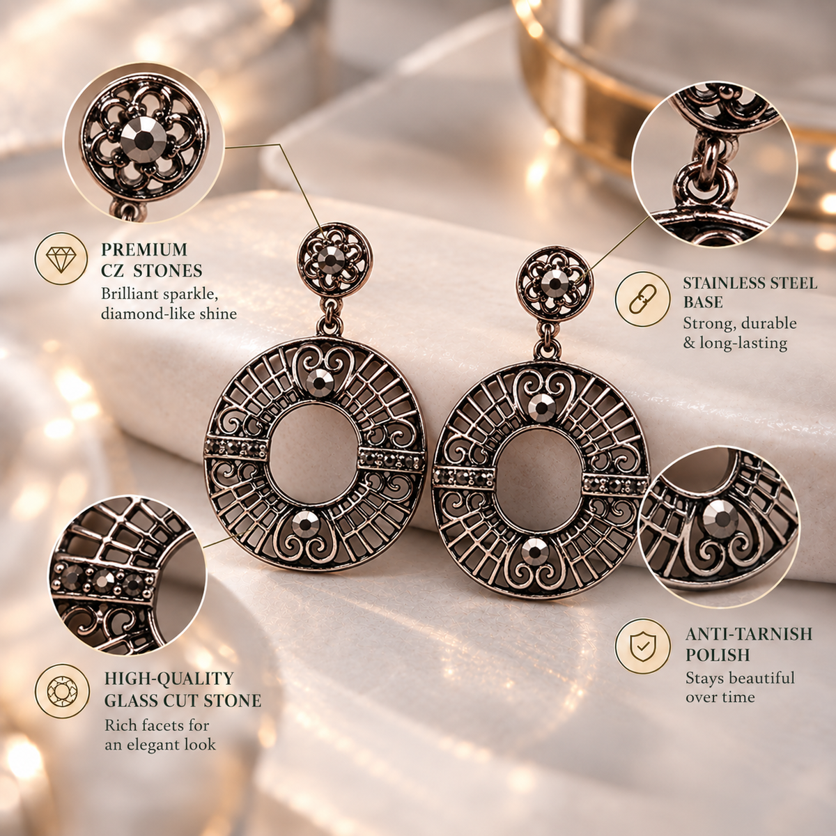 Drifted light- Patterned Dangler earrings