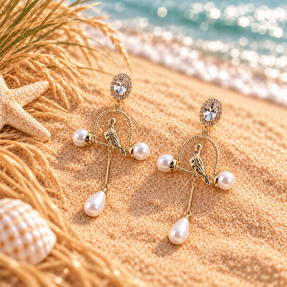 Abstract Art- Hanging pearl dangler earrings