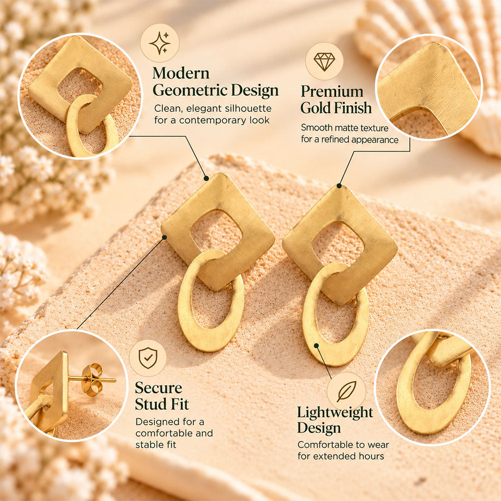 Square Halo- Golen Dangler Earrings