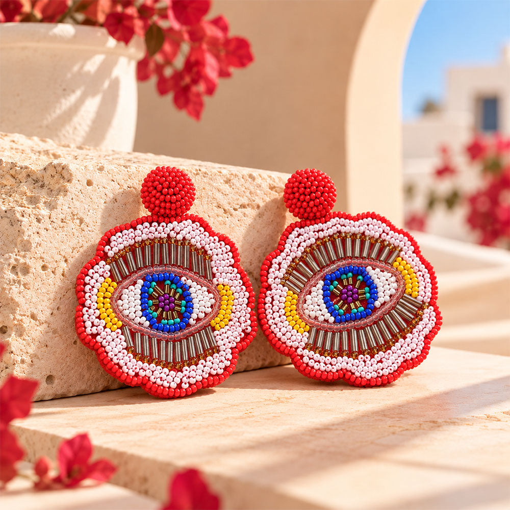 Echo Thread- Eye shape beaded Dangler earrings