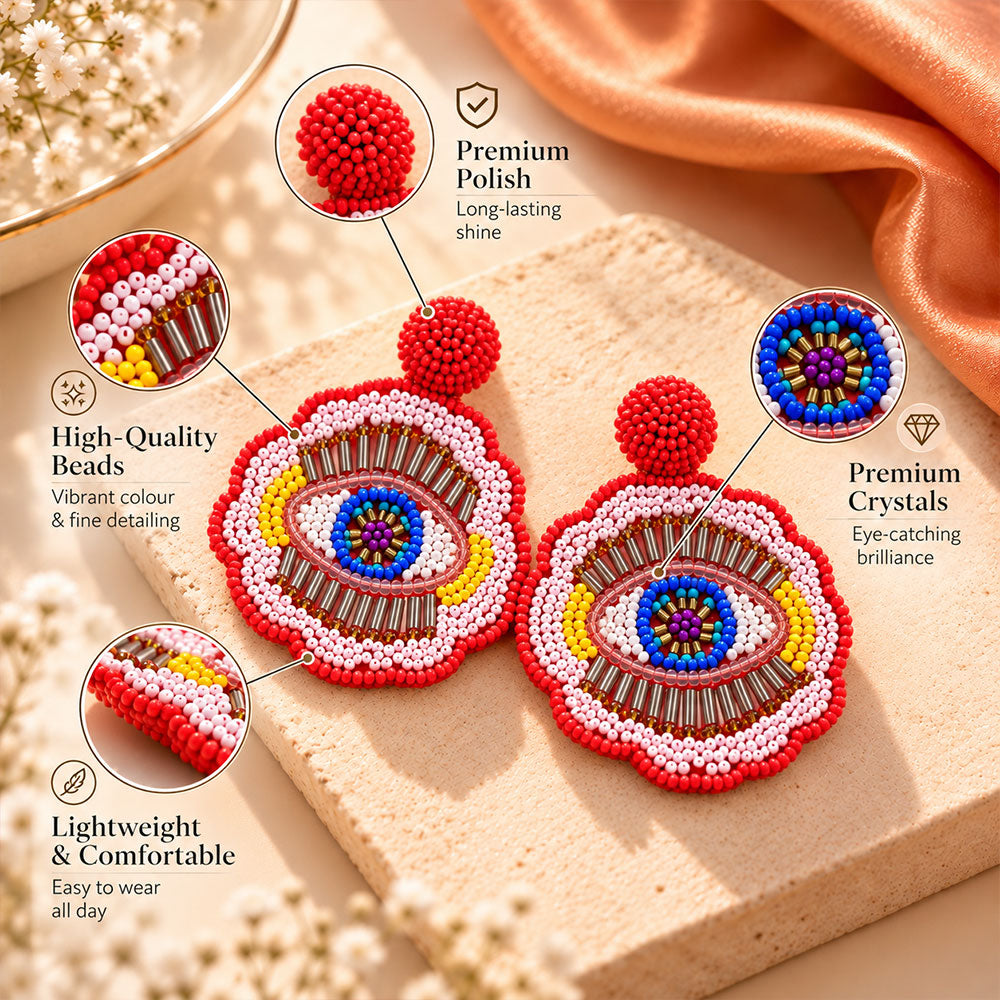 Echo Thread- Eye shape beaded Dangler earrings