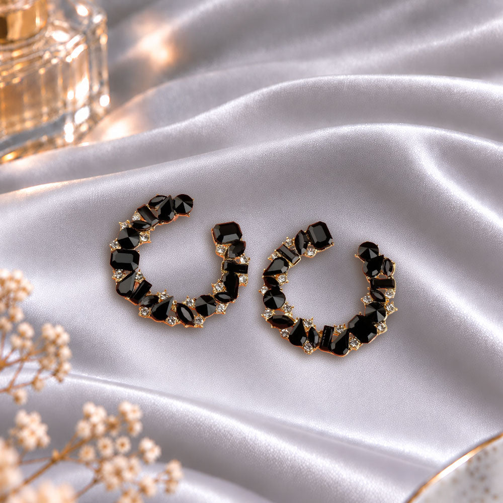 Polish Bead- Stone studded stud earrings(Black)
