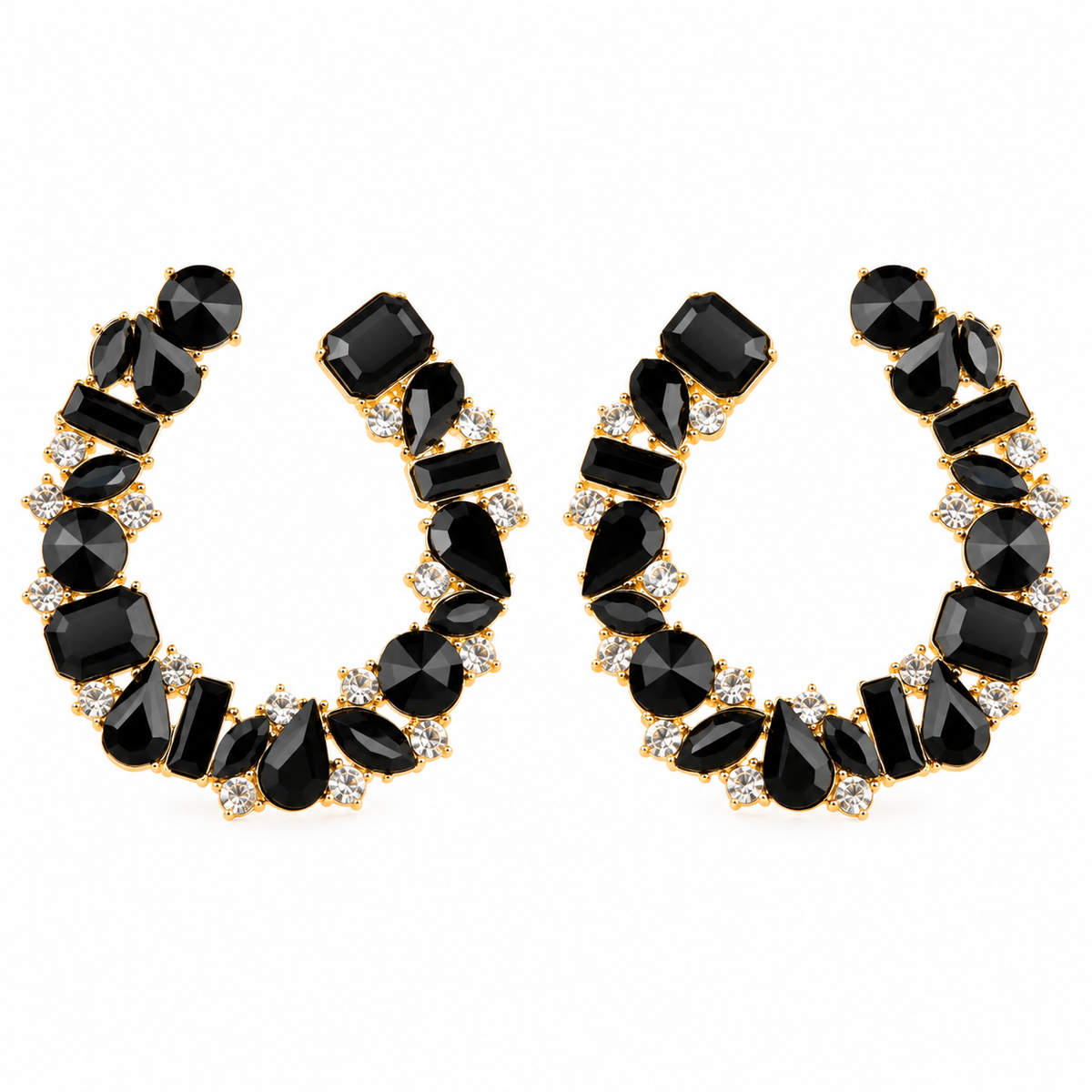 Polish Bead- Stone studded stud earrings(Black)
