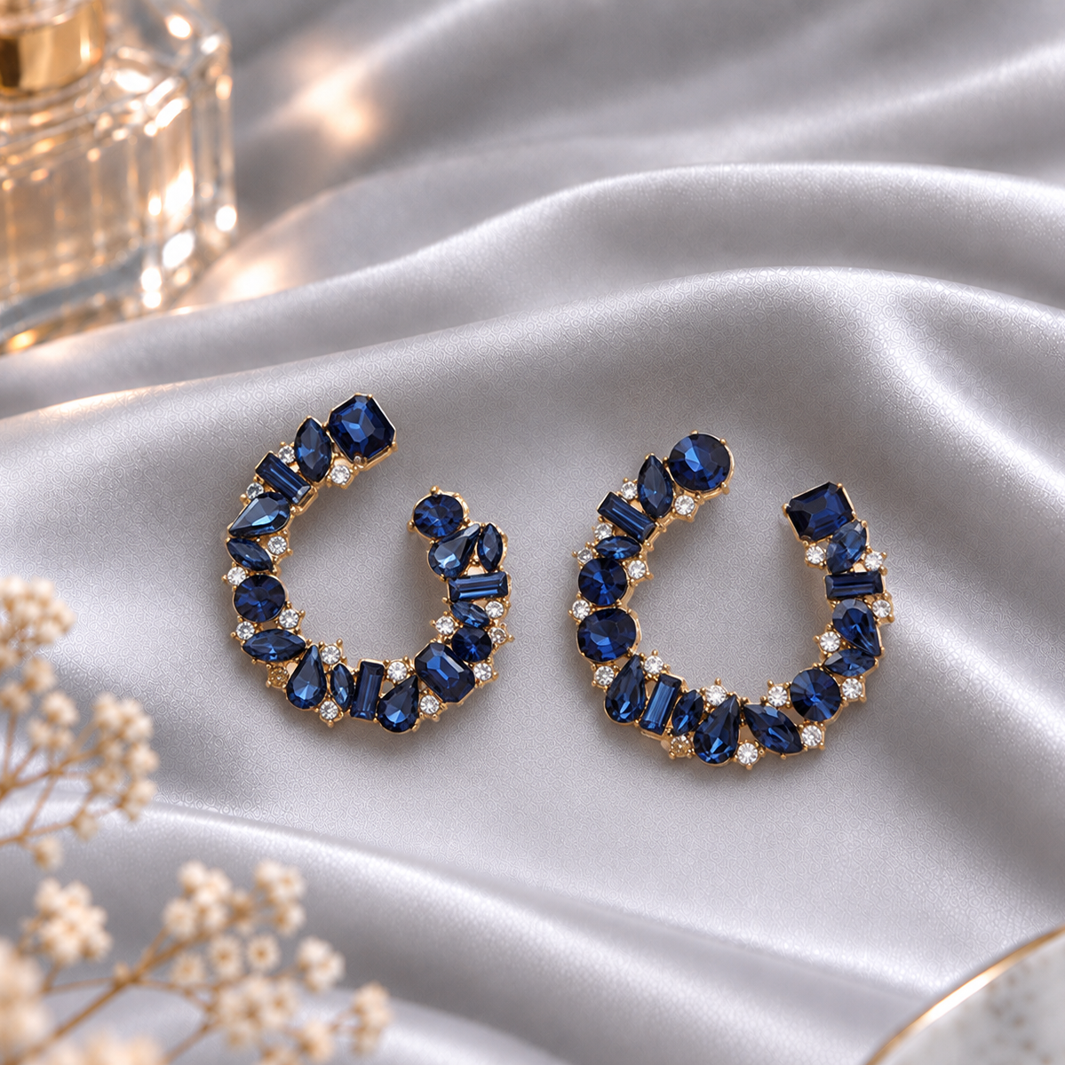 Polish Bead- Stone studded stud earrings(Blue)