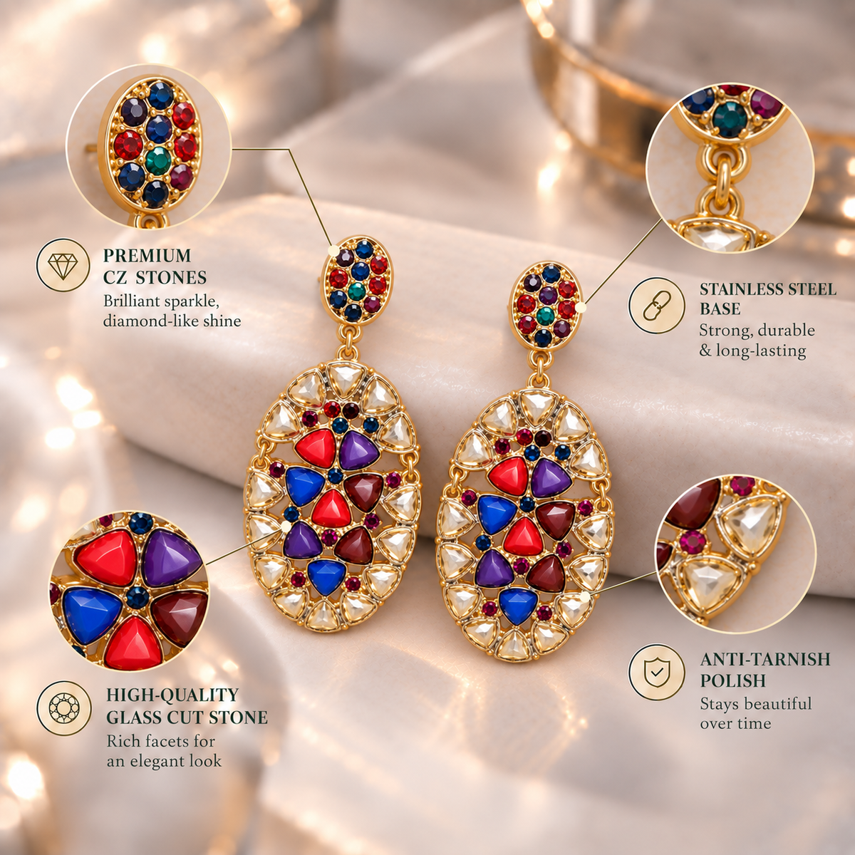 Majestic Bloom- Stone studded dangler earrings