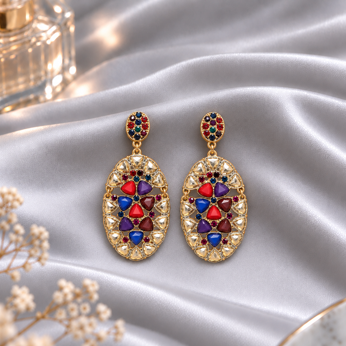 Majestic Bloom- Stone studded dangler earrings