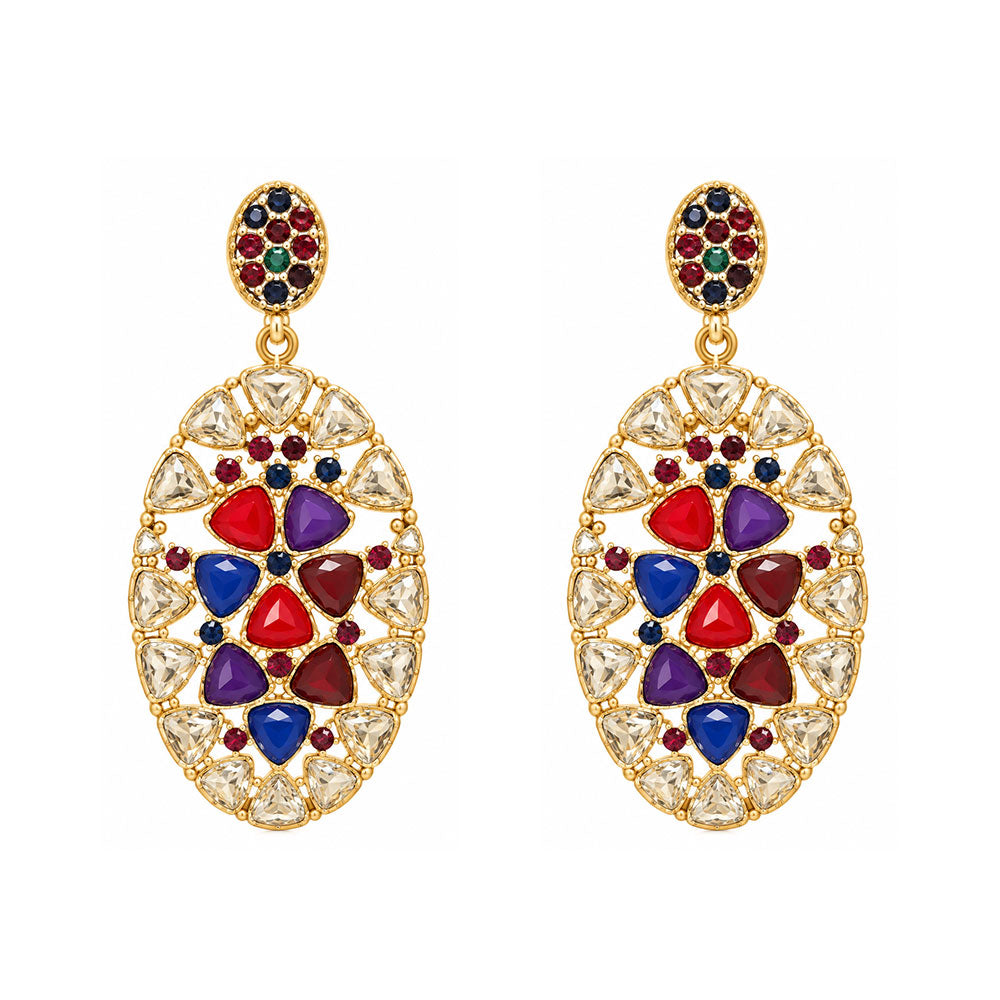 Majestic Bloom- Stone studded dangler earrings