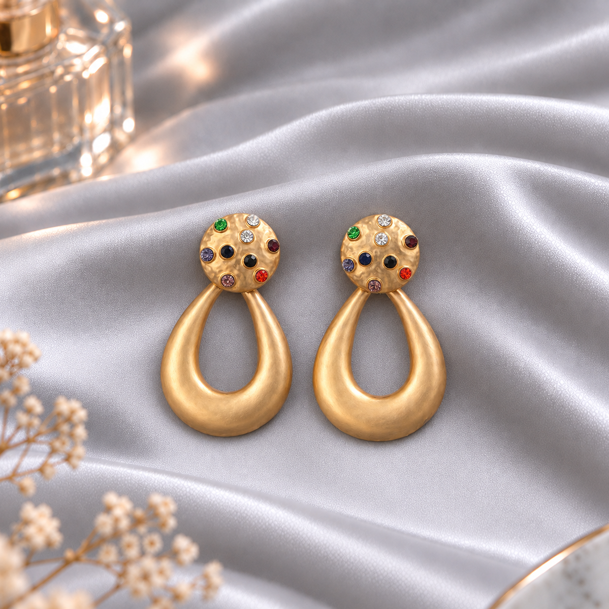 Golden Dynasty- Stone studded Dangler earrings