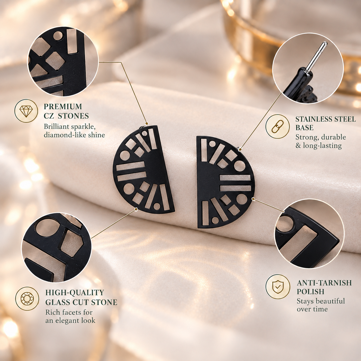Luna dew- Semi- Circle Stud Earrings