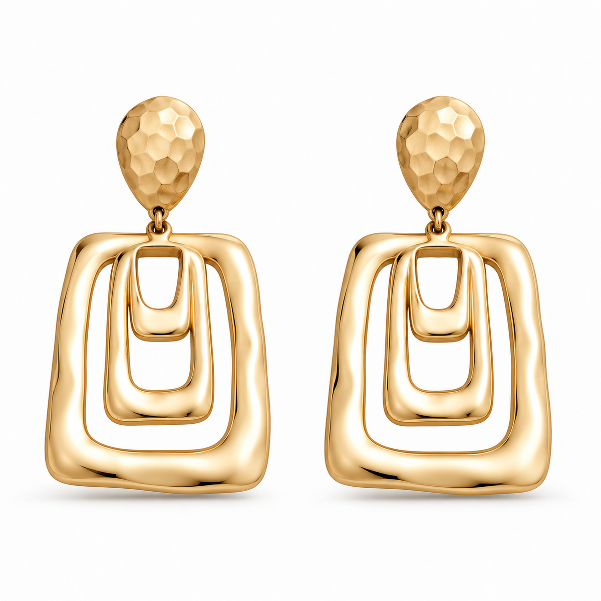 Misty Bloom- Geometrical matte golden dangler earrings