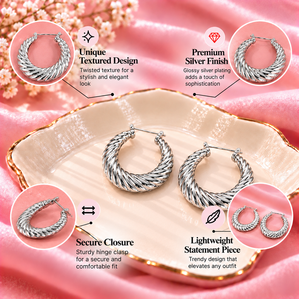 Arc Light- Silver hoops earrings