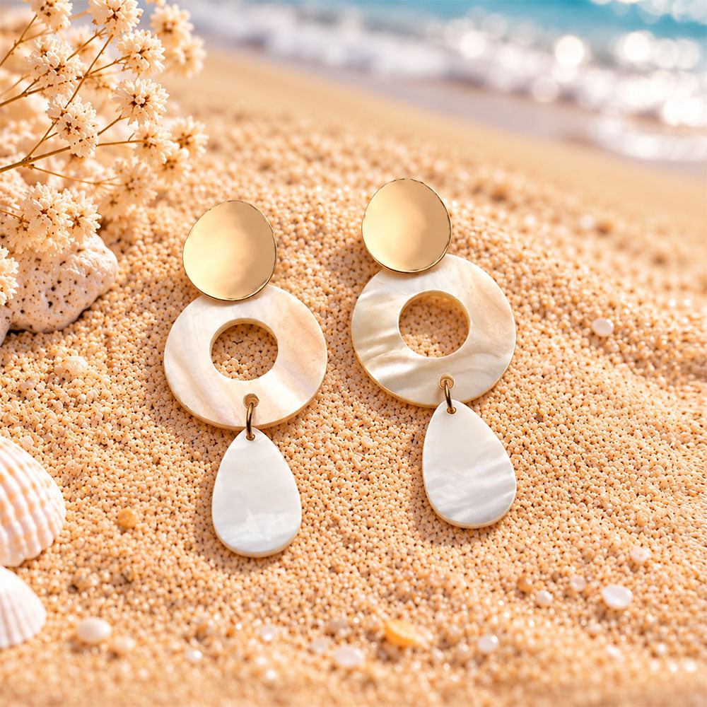 Golden Curve- Marble texture Dangler earrings