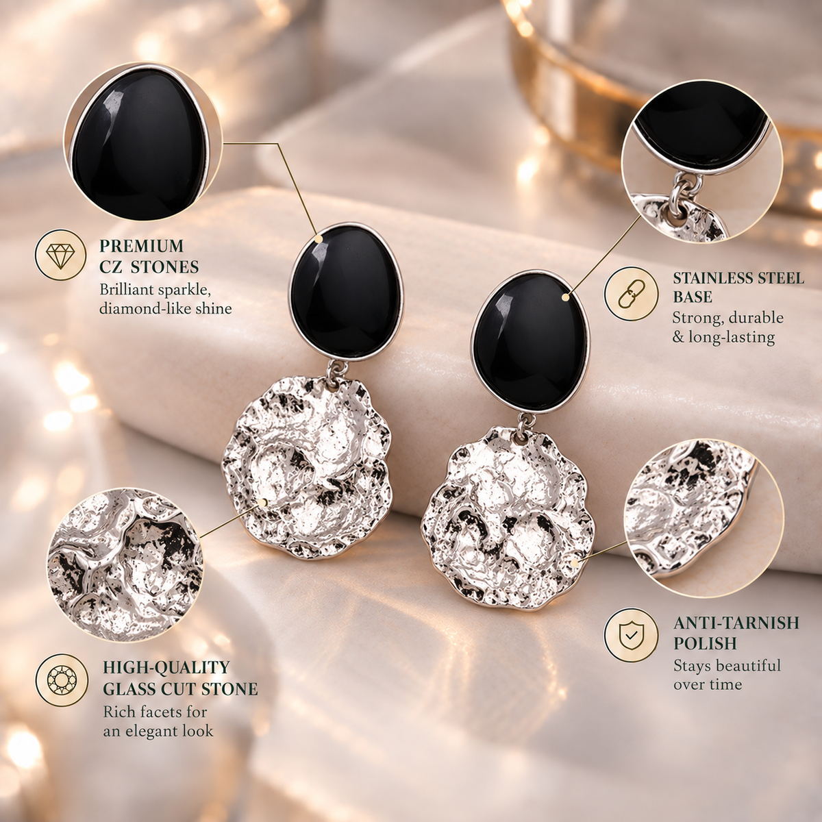 Dark Rays- Black dangler Earrings