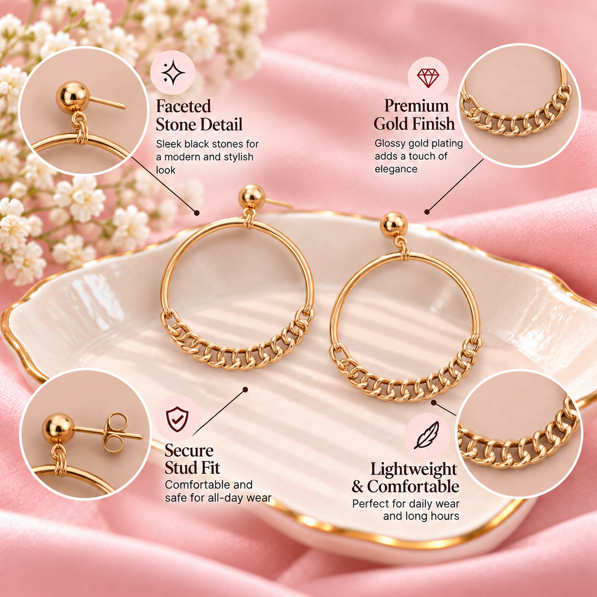 Golden Thread- Golden framed Hoops Earrings