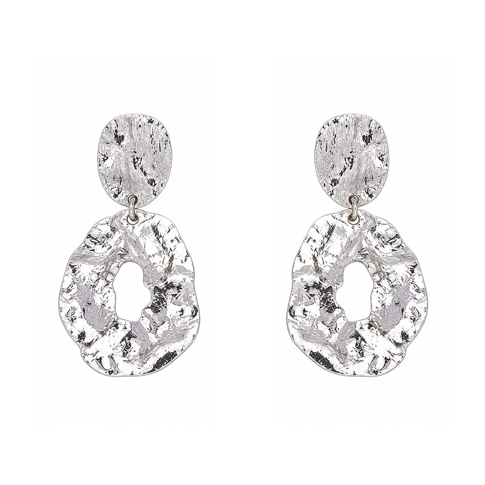 Lunar Glow- Metallic silver dangler earrings