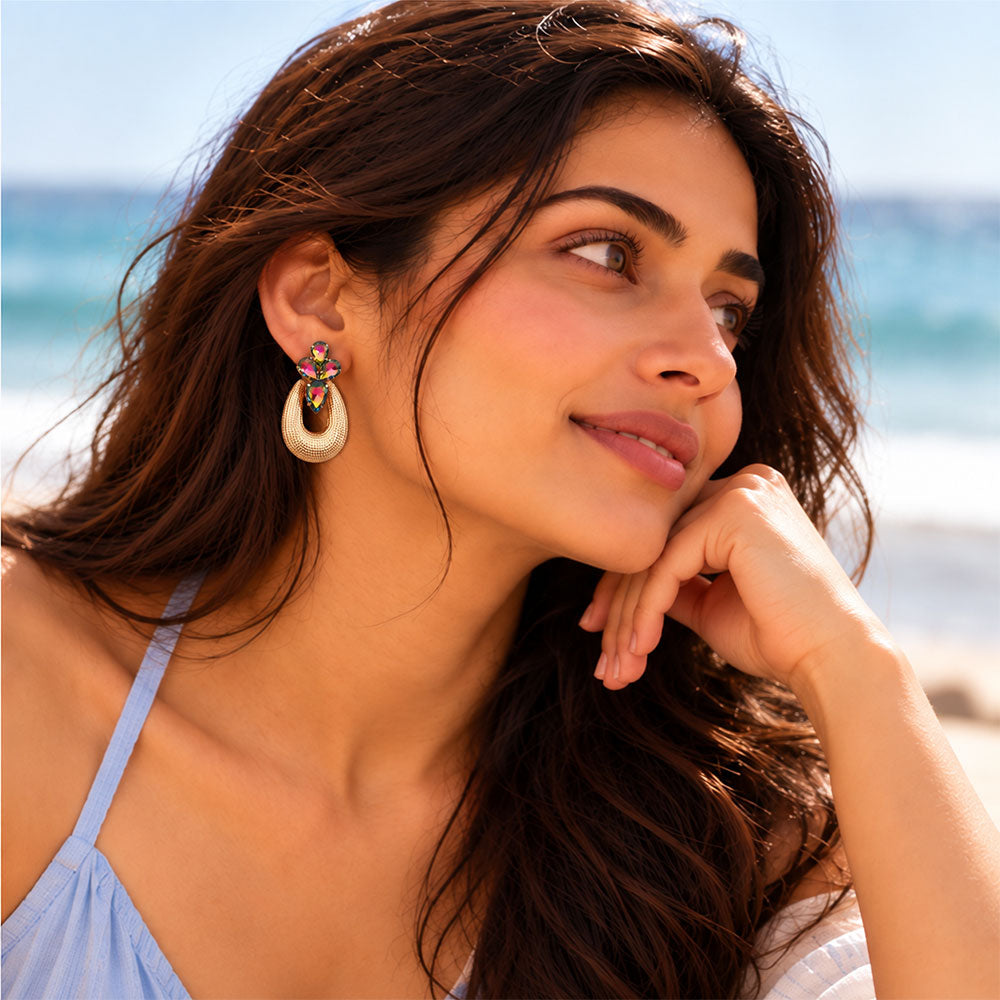 Shiny Plume- Stone studded Dangler earrings