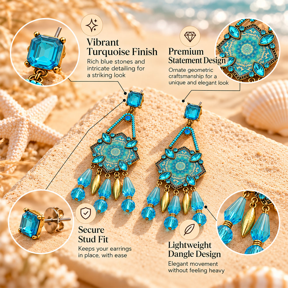 Wonder Waves- Hanging stones hand painted dangler earrings