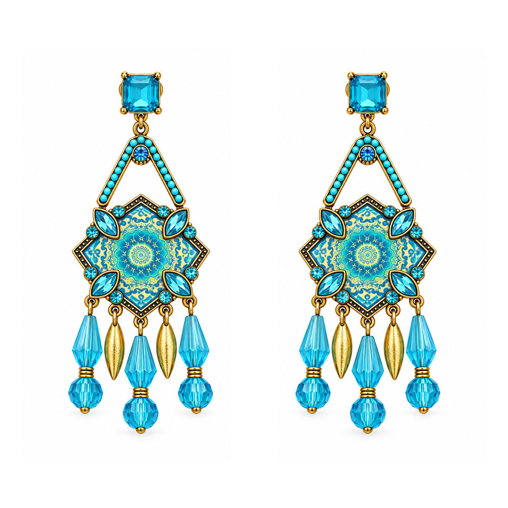 Wonder Waves- Hanging stones hand painted dangler earrings