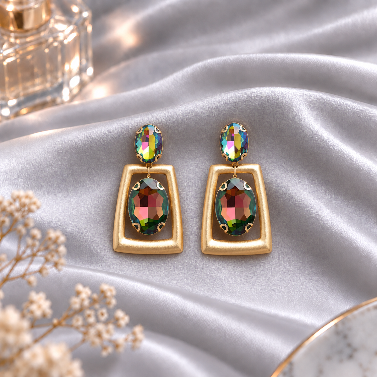 Blooming Box- Stone studded dangler Earrings
