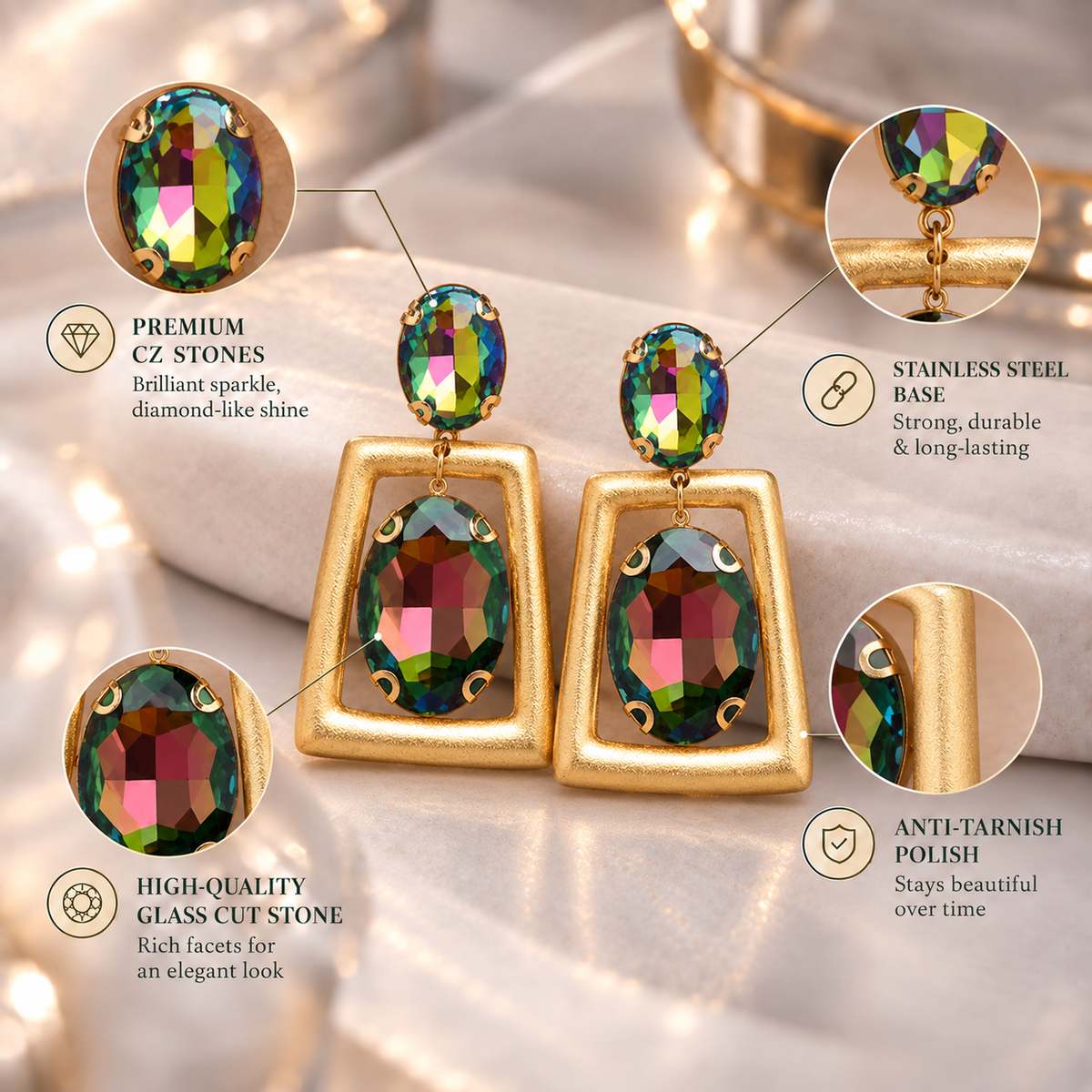 Blooming Box- Stone studded dangler Earrings