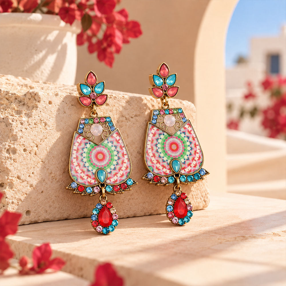 Colour Rus- Colorful stone studded Dangler Earrings