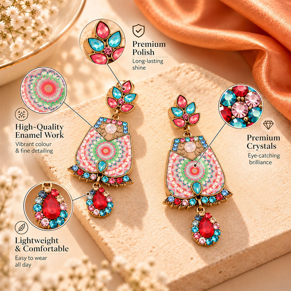 Colour Rus- Colorful stone studded Dangler Earrings