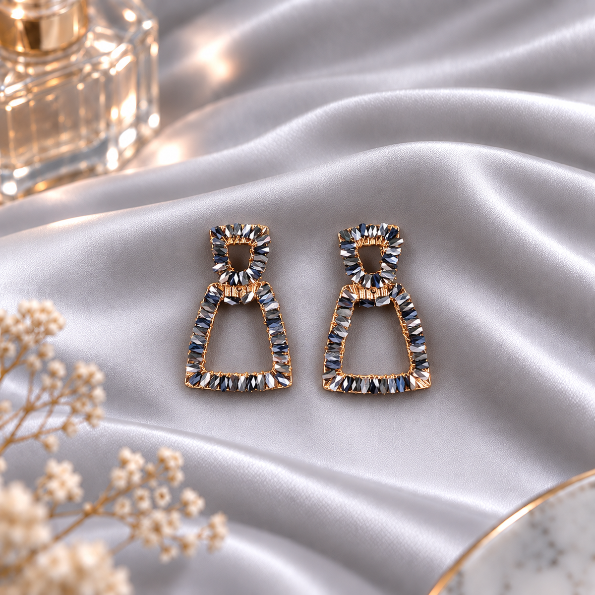 Pop Thread- Stone studded dangler earrings(Black)