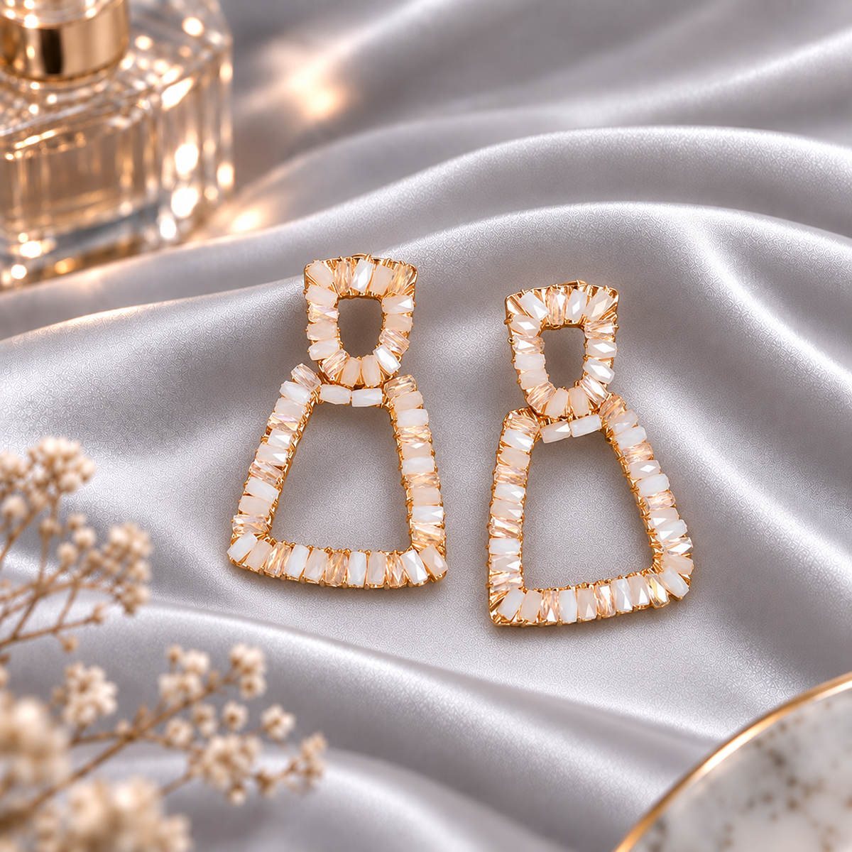 Pop Thread- Stone studded dangler earrings(Baby Pink)