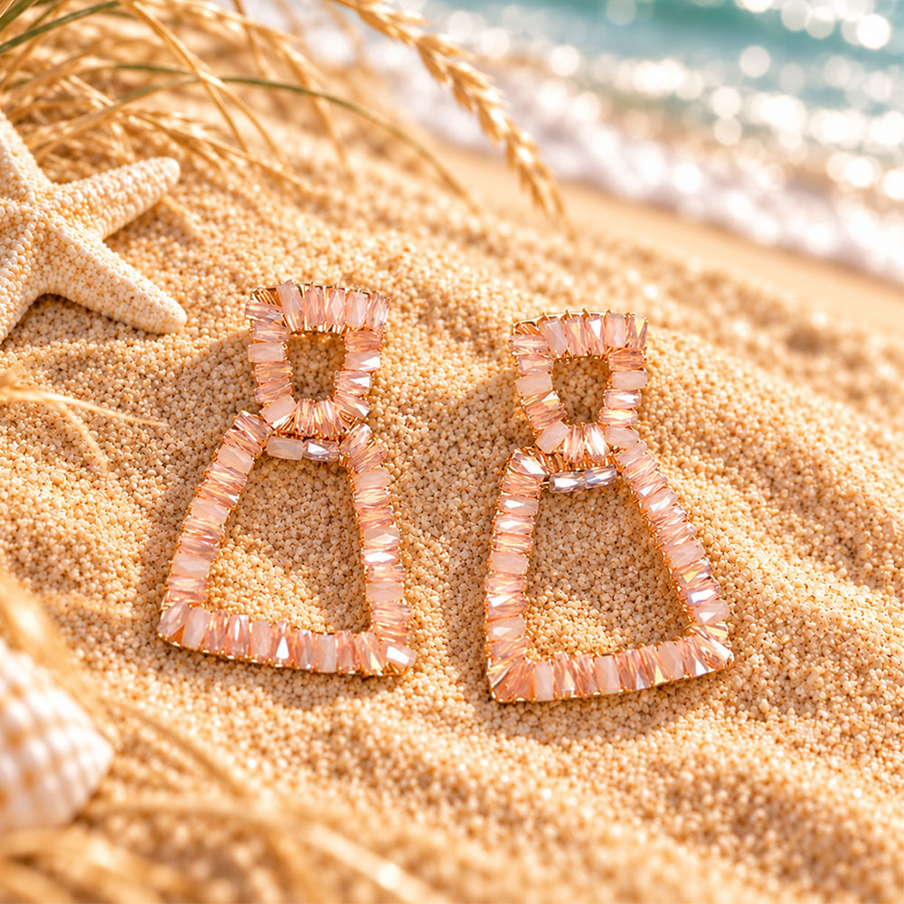 Pop Thread- Stone studded dangler earrings(Baby Pink)