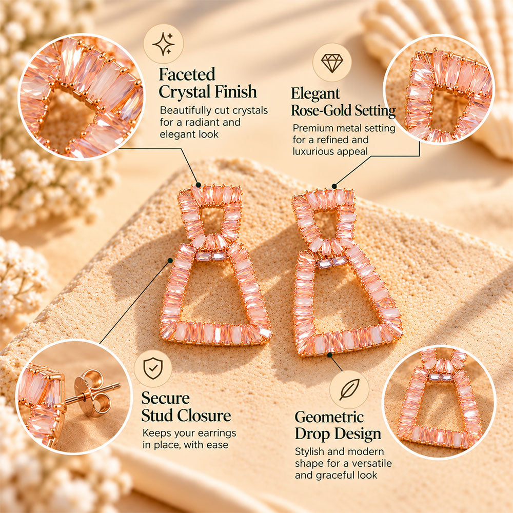 Pop Thread- Stone studded dangler earrings(Baby Pink)