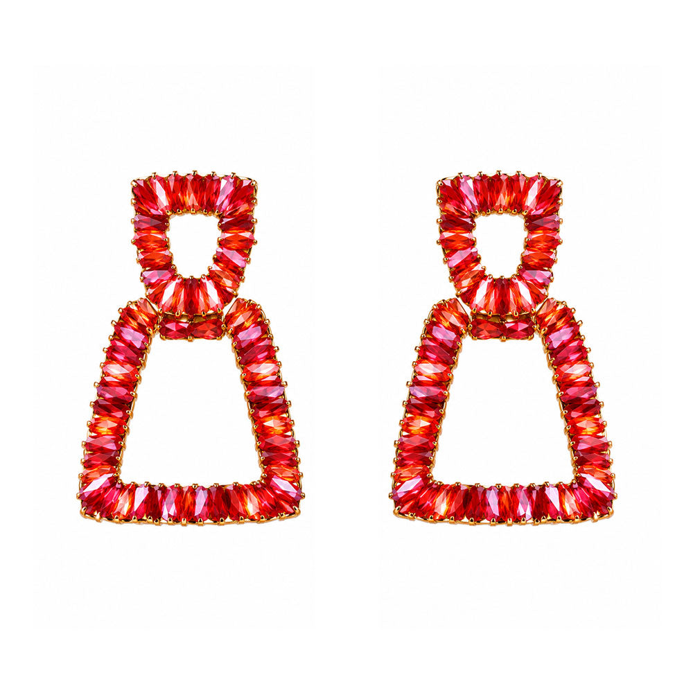 Pop Thread- Stone studded dangler earrings(Red)