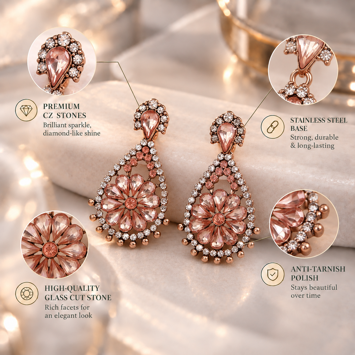 Golden glow- Stone framed Dangler earrings